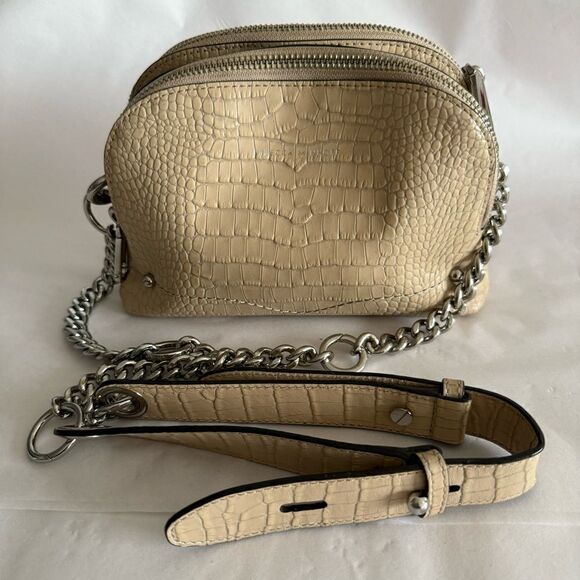 Rebecca Minkoff Beige Embossed Croc Crossbody Handbag with Silver Tone Hardware - Picture 8 of 14